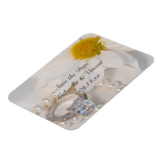 エレガントデイジー結婚式の日付の保存 マグネット (左側)