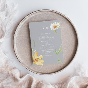 エレガントデイジー  グレーモノグラム結婚式招待状 招待状