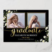 エレガントデイジー |ブラック3写真大学院卒業 箔招待状 (正面)