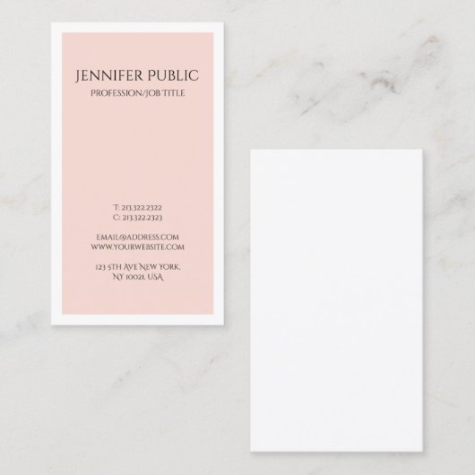 エレガントデザインお洒落赤面ピンクホワイトトレンディープレーン 名刺 (正面/裏面)