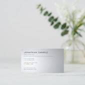 エレガントデザインクモダンリーンプレーントレンディーシルバー 名刺 (スタンド正面)