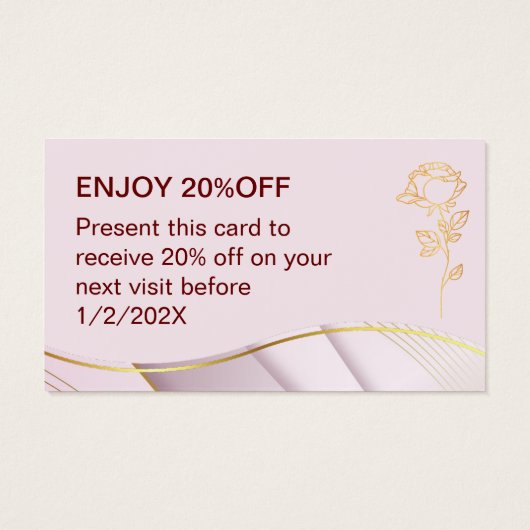 エレガントデザインソフトカラーピンク金ゴールド紹介カード (裏面)