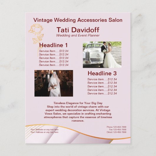 エレガントデザインソフトカラーピンク金ゴールド チラシ (正面)