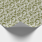 エレガントデザイン，花柄，オリーブグリーン，白 ラッピングペーパー (角)