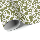 エレガントデザイン，花柄，オリーブグリーン，白 ラッピングペーパー (ロールコーナー)