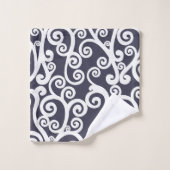 エレガントデザイン,花柄,ネイビーブルー,白 バスタオルセット (ウォッシュタオル)