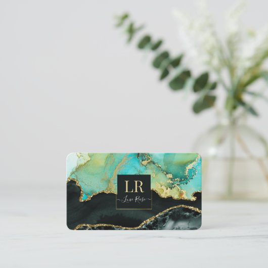 エレガントデュアルカラーと金ゴールド抽象芸術液体芸術      名刺 (スタンド正面)