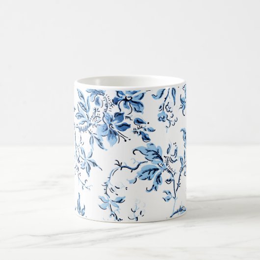 エレガントデルフトブルーとホワイトフローラ コーヒーマグカップ (中央)