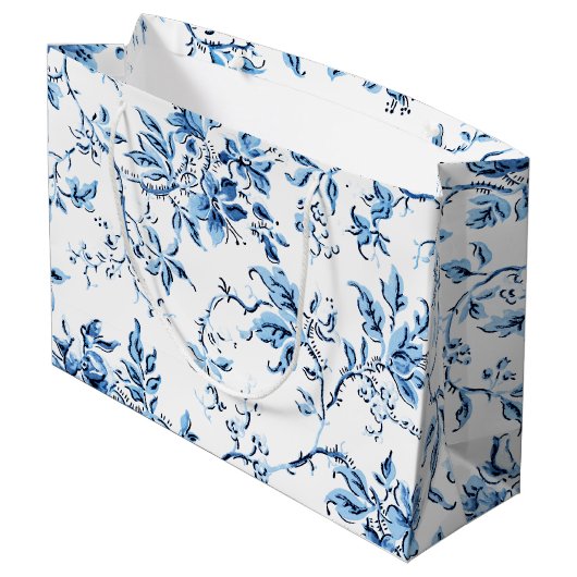 エレガントデルフトブルーとホワイトフローラ ラージペーパーバッグ (裏面アングル)