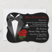 エレガントトゥックス&バラブラックタイディナーパーティー招待状 招待状 (正面)