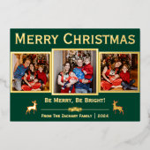 エレガントトナカイのクリスマスファミリー3写真 箔シーズンカード (正面)