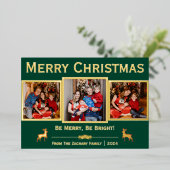 エレガントトナカイのクリスマスファミリー3写真 箔シーズンカード (立ち正面)