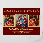 エレガントトナカイのクリスマスファミリー3写真 箔シーズンカード (正面)
