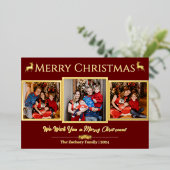 エレガントトナカイのクリスマスファミリー3写真 箔シーズンカード (立ち正面)
