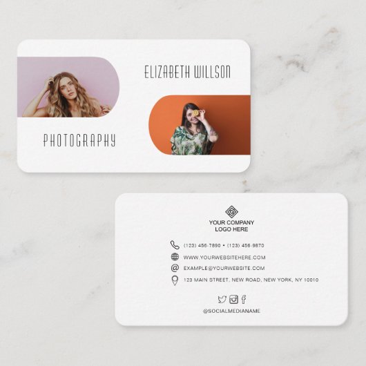 エレガントトレンディーカスタムロゴ写真 名刺 (正面/裏面)