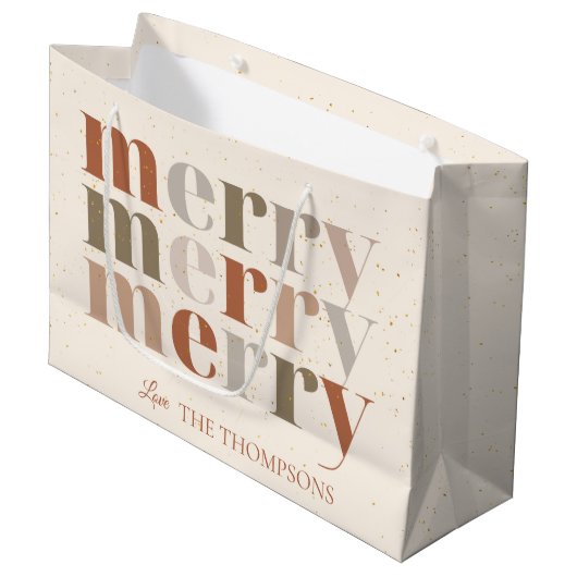 エレガントトレンディーカラフルメリー文字メリークリスマス ラージペーパーバッグ (正面アングル)