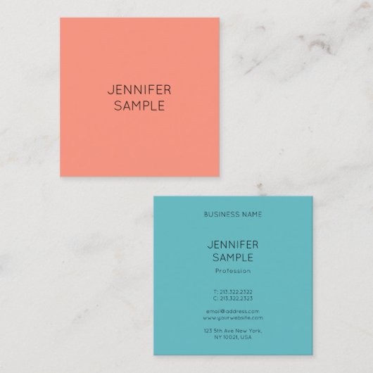 エレガントトレンディーカラーパーソナライズされたテンプレート スクエア名刺 (正面/裏面)