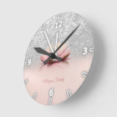 エレガントトレンディーガーリー、ロータスシルバーグリッター《写真》ぼけ味 ラウンド壁時計 (傾斜)