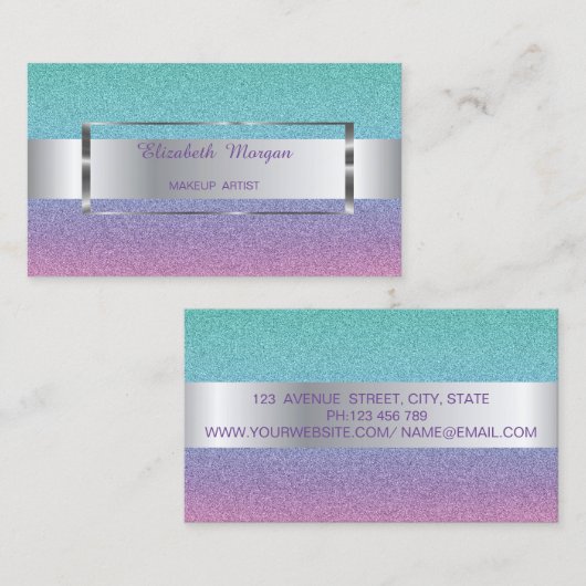エレガントトレンディーグラデーショングリッターストライプ、フレーム 名刺 (正面/裏面)