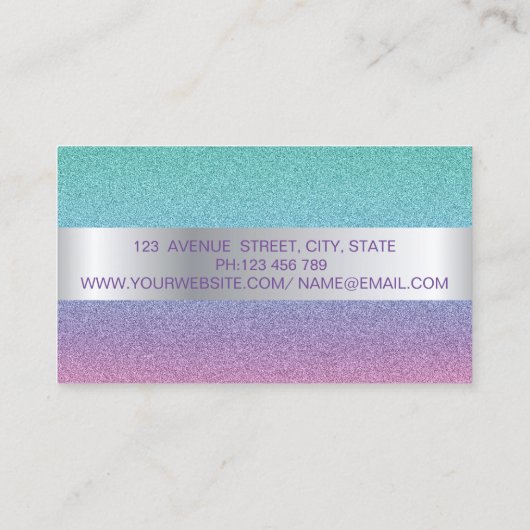 エレガントトレンディーグラデーショングリッターストライプ、フレーム 名刺 (裏面)