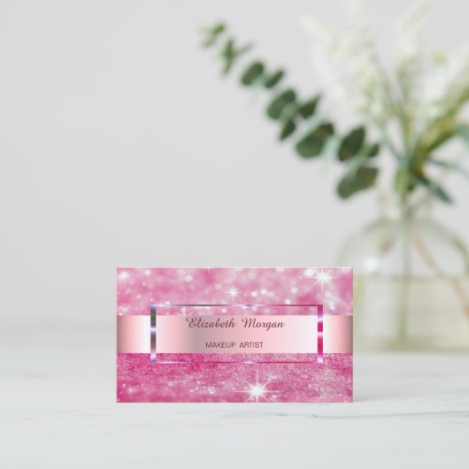 エレガントトレンディーグリッターストライプ枠 名刺 (スタンド正面)