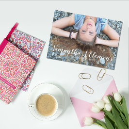 エレガントトレンディースクリプト写真の卒業 招待状