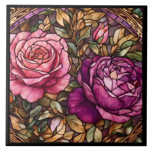 エレガントトレンディーステンドグラスバラコレクション タイル (正面)