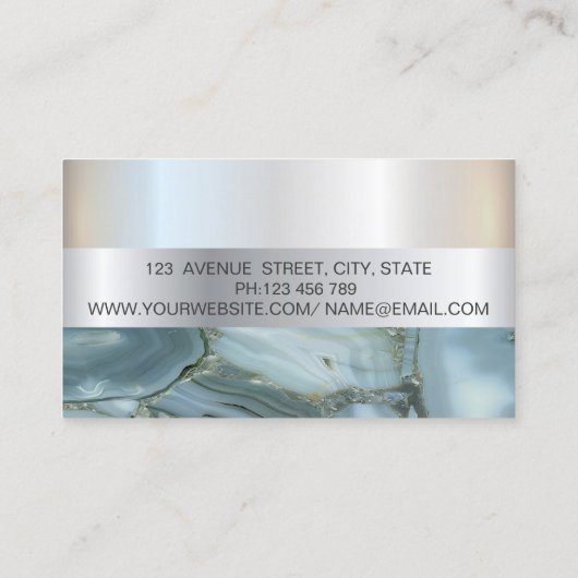 エレガントトレンディーストライプシルバーフレーム、大理石 名刺 (裏面)