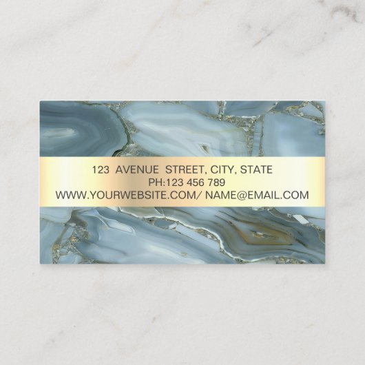 エレガントトレンディーストライプ金ゴールドフレーム、大理石 名刺 (裏面)