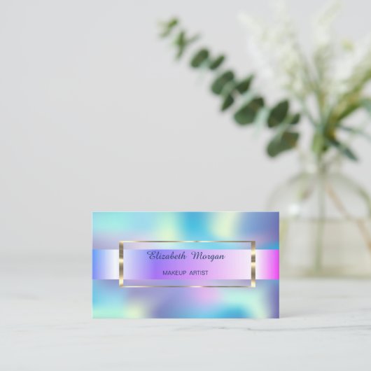 エレガントトレンディーストライプ金ゴールド枠ホログラフィック 名刺 (スタンド正面)