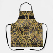 エレガントトレンディーブラックと金ゴールドグラムカスタムモノグラム エプロン (正面)