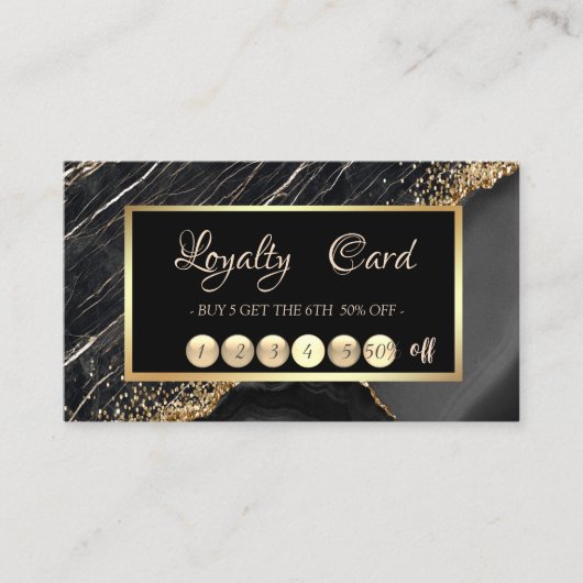 エレガントトレンディーブラック大理石金ゴールドシーケンスフレーム ロイヤリティカード (正面)