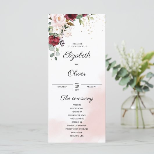 エレガントトレンディーブルゴーニュ深い赤金ゴールドピンク結婚ズ プログラム (スタンド正面)