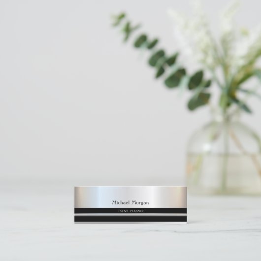 エレガントトレンディープロフェッショナル,銀ストライプの, スキニー名刺 (スタンド正面)