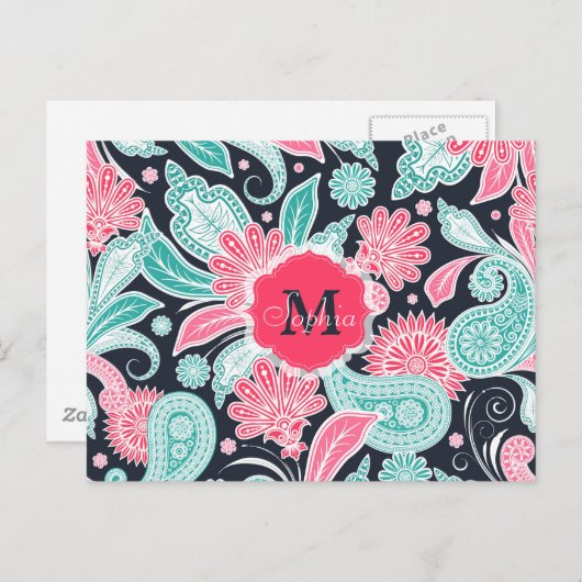 エレガントトレンディーペイズリー花柄イラストレーション ポストカード (正面/裏面)
