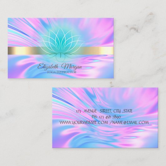 エレガントトレンディーホログラフィストライプック金ゴールド、Lotus 名刺 (正面/裏面)