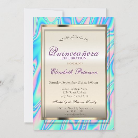 エレガントトレンディーホログラフィッククインセアニラ 招待状 (正面)