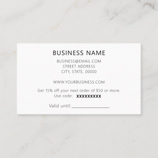 エレガントトレンディーミニマリスト黒モダン 割引カード (裏面)