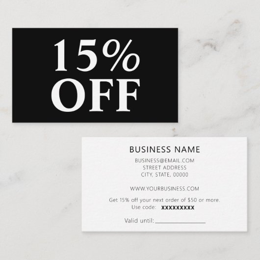 エレガントトレンディーミニマリスト黒モダン 割引カード (正面/裏面)
