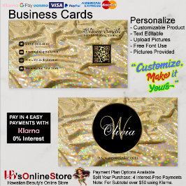 エレガントトレンディーモノグラムガーリー金ゴールドサチングリッター 名刺