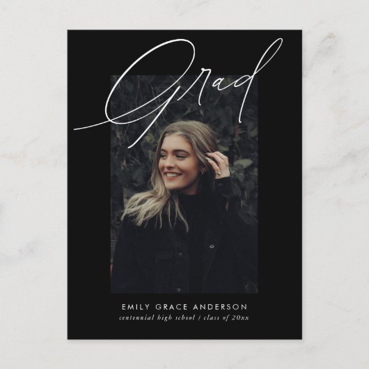 エレガントトレンディー書道台本の卒業 インビテーションポストカード (正面)