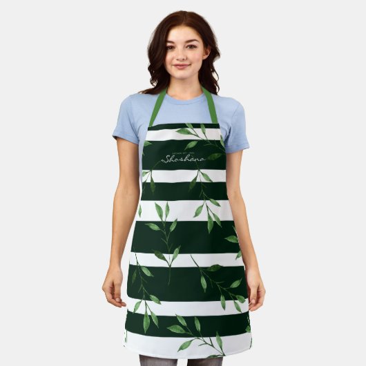 エレガントトレンディー水の色離れのストライプ + エプロン (着用した状態)