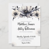 エレガントトレンディー白黒結婚フローラ 招待状 (正面)