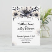 エレガントトレンディー白黒結婚フローラ 招待状 (スタンド正面)