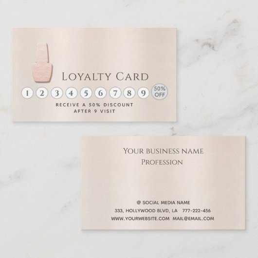 エレガントトレンディー高級パール爪、 ネイル ロイヤリティカード (正面/裏面)