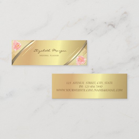 エレガントトレンディー、フェイク金ゴールドストライプ、バラ スキニー名刺 (正面/裏面)