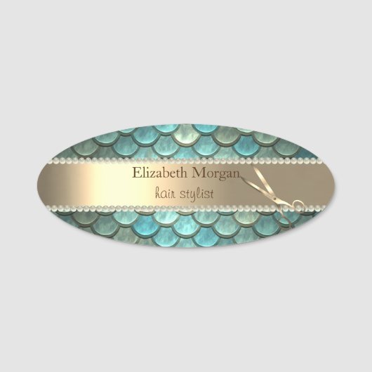 エレガントトレンディー、真珠、金ゴールドシザー 名札 (正面)