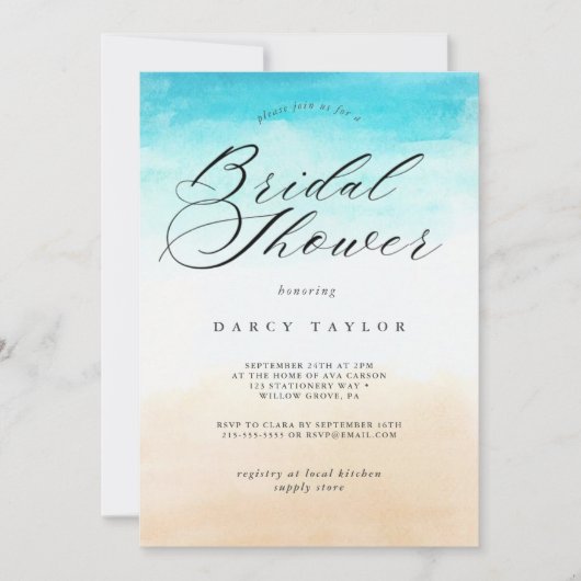 エレガントトロピカルコースタルブライダルシャワー 招待状 (正面)