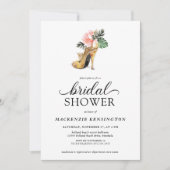 エレガントトロピカルフラワーのゴールドヒール ブライダルシャワー 招待状 (正面)