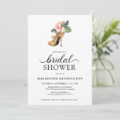 エレガントトロピカルフラワーのゴールドヒール ブライダルシャワー 招待状 (スタンド正面)